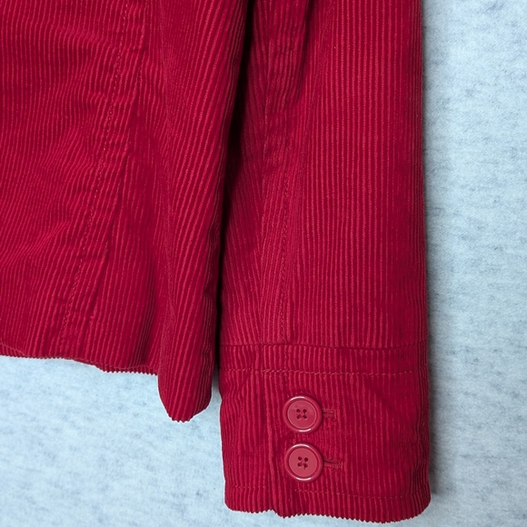 Women’s Vibrant Red Corduroy Double Breasted Jacket Sz L Insulated Lining Coat - Picture 8 of 16